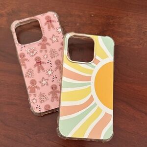iPhone 15pro, Pink Gingerbread & Pastel Sun iPhone Case Set - Clear Bumper